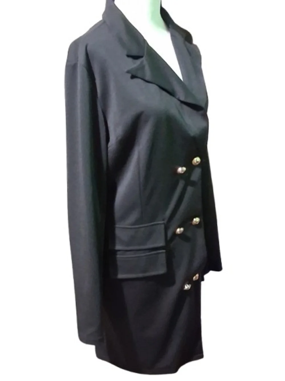 NWOT Women's Black Double-Breasted Blazer Coat Or Deress Long Blazer XL